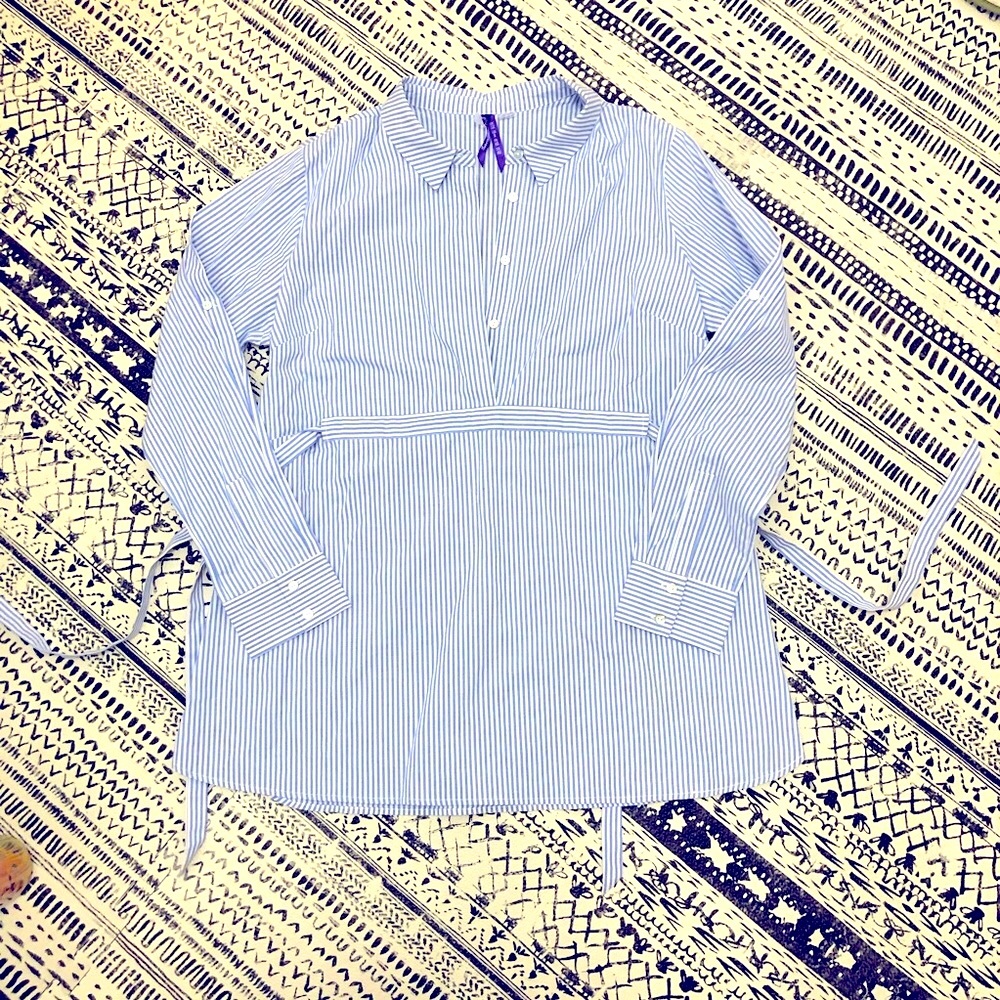 COPY - Seraphine Blue and White Striped Maternity Shirt